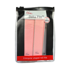 Mia Beauty patented Delta Nail Files Isosceles in pink color in zippered storage pouch packaging