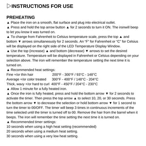 Mia Beauty Delta Iron Instructions for Use Preheating
