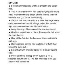 Mia Beauty Delta Iron Instructions for Use Styling