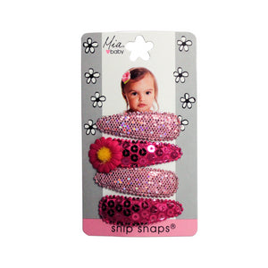 Mia® Baby Snip Snaps® with daisy - hot pink and light pink colors - shown on packaging - invented by #MiaKaminski of #MiaBeauty