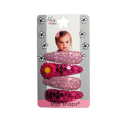 Mia® Baby Snip Snaps® with daisy - hot pink and light pink colors - shown on packaging -  invented by #MiaKaminski #MiaBeauty #Mia #Beauty #Baby #hair #hairaccessories #hairclips #hairbarrettes #love #life #girl #woman