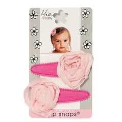 Mia® Baby Jersey Snip Snaps w/ Chiffon Rosette flowers - hot pink with light pink flowers - invented by #MiaKaminski #MiaBeauty #Mia #Beauty #Baby #hair #hairaccessories #hairclips #hairbarrettes #love #life #girl #woman