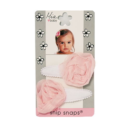 Mia® Baby Jersey Snip Snaps w/ Chiffon Rosette flowers - white with light pink flowers - invented by #MiaKaminski #MiaBeauty #Mia #Beauty #Baby #hair #hairaccessories #hairclips #hairbarrettes #love #life #girl #woman
