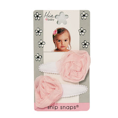 Mia® Baby Jersey Snip Snaps w/ Chiffon Rosette flowers - white with light pink flowers - invented by #MiaKaminski #MiaBeauty #Mia #Beauty #Baby #hair #hairaccessories #hairclips #hairbarrettes #love #life #girl #woman