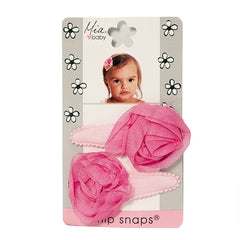 Mia® Baby Jersey Snip Snaps w/ Chiffon Rosette flowers - light pink with hot pink flowers - invented by #MiaKaminski #MiaBeauty #Mia #Beauty #Baby #hair #hairaccessories #hairclips #hairbarrettes #love #life #girl #woman