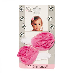 Mia® Baby Jersey Snip Snaps w/ Chiffon Rosette flowers - white with hot pink flowers - invented by #MiaKaminski #MiaBeauty #Mia #Beauty #Baby #hair #hairaccessories #hairclips #hairbarrettes #love #life #girl #woman