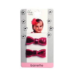 Mia® Baby sequins bow barrettes - hot pink color - shown on packaging