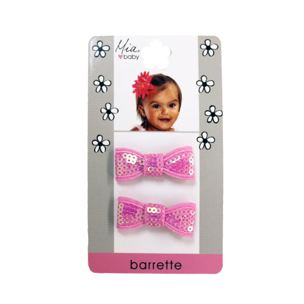 Sequin Bow Barrettes - Light Pink