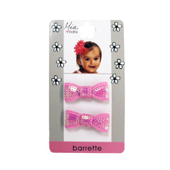 Mia® Baby sequins bow barrettes - light pink color - shown on packaging