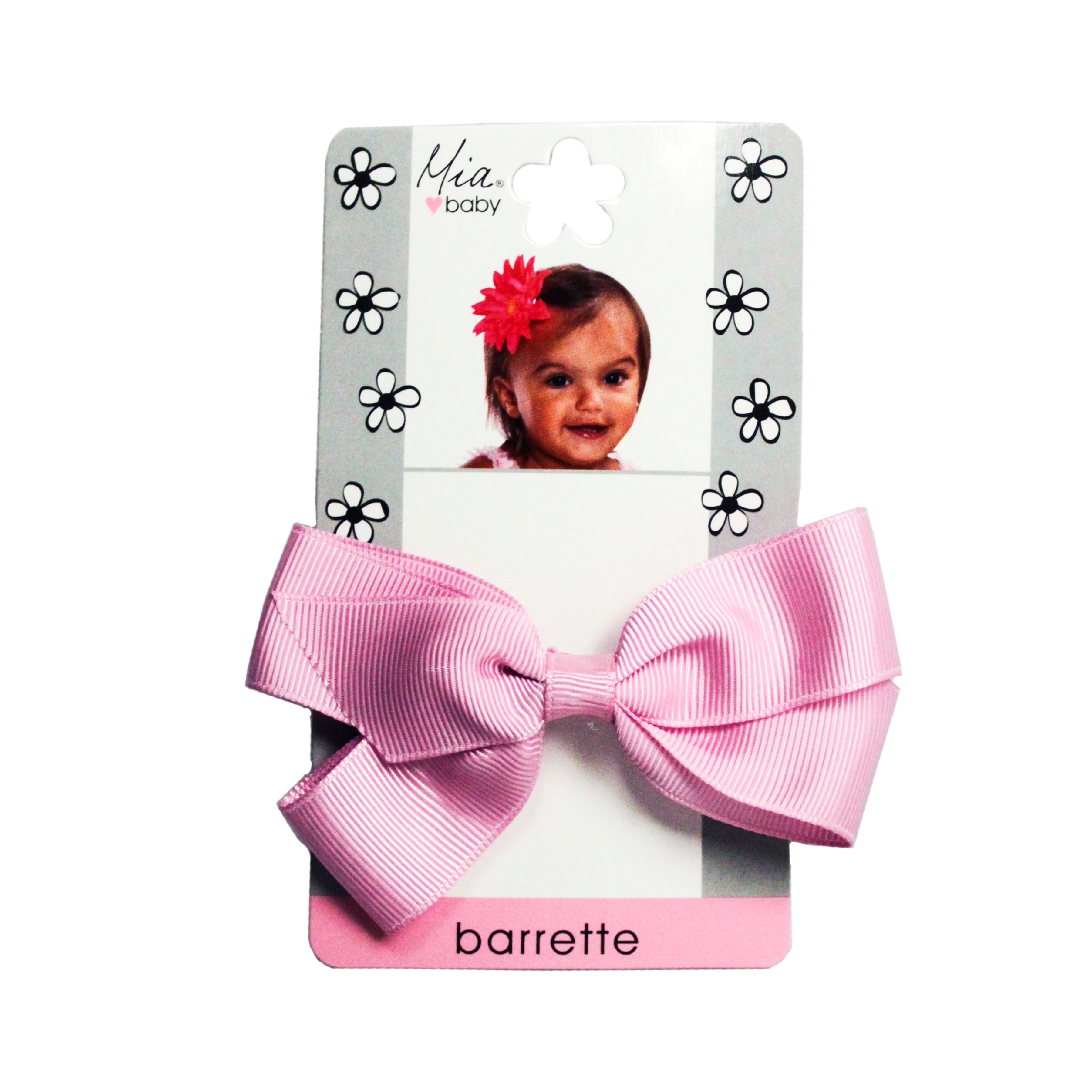 Mia® Baby Grosgrain Bow Barrette - pink color - shown on packaging - by #MiaKaminski #Mia #MiaBeauty #beauty #hair #HairAccessories #baby #girlhairaccessories #hairclips #hairbarrettes #barrette #lovethis #love #life #woman