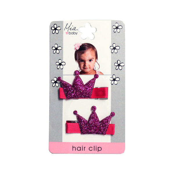 Mia® Baby Glitter Crown Hair Clips - hot pink w/ hot pink crown - designed by #MiaKaminski #Mia #MiaBeauty #beauty #hair #HairAccessories #baby #girlhairaccessories #hairclips #hairbarrettes #barrette #lovethis #love #life #woman 