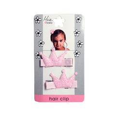 Mia® Baby Glitter Crown Hair Clips - light pink w/ light pink crown - designed by #MiaKaminski #Mia #MiaBeauty #beauty #hair #HairAccessories #baby #girlhairaccessories #hairclips #hairbarrettes #barrette #lovethis #love #life #woman 