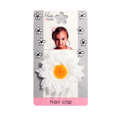 Mia® Baby Daisy Flower Hair Clip - white color - on packaging - designed by #MiaKaminski of Mia Beauty