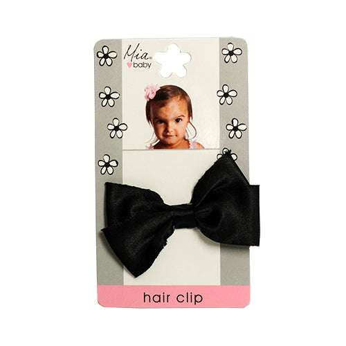 Frayed Satin Bow Hair Clip - Black