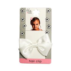 Mia® Baby Satin Frayed Bow Hair Clip - white satin - designed by #MiaKaminski of Mia Beauty