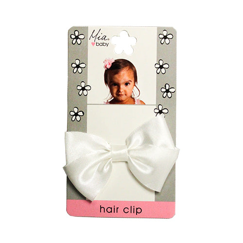 Frayed Satin Bow Hair Clip - White