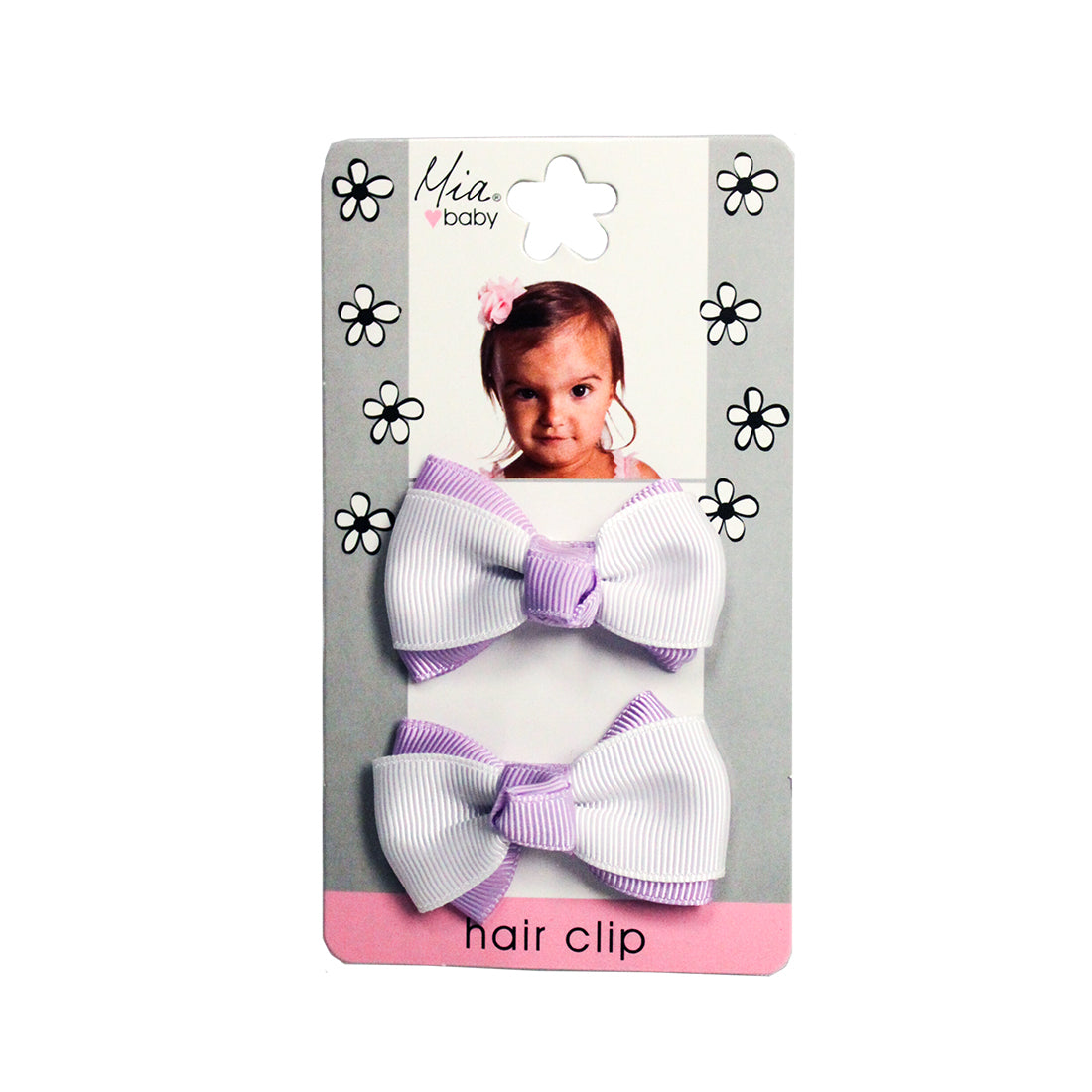 Mia Baby® Grosgrain Bow Hair Clips - purple and pink - on packaging - #EllaOnBeauty - by #MiaKaminski of Mia Beauty