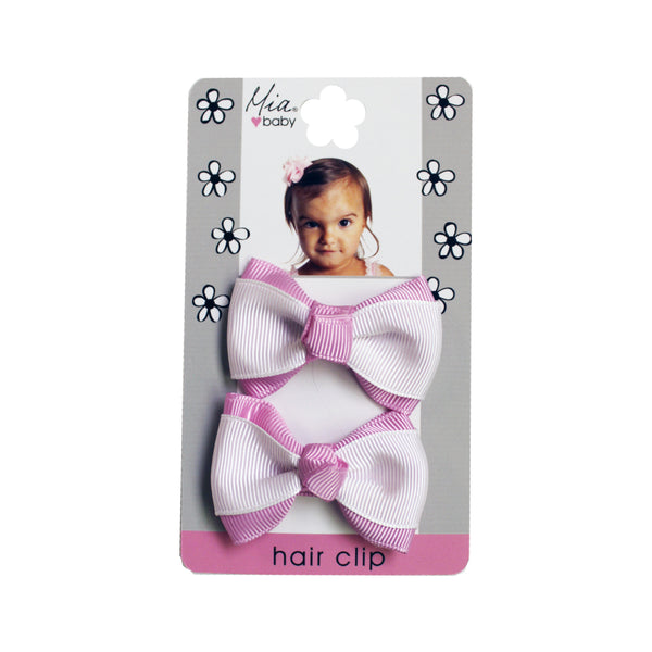 Grosgrain Ribbon Bow Clips - Pink + White