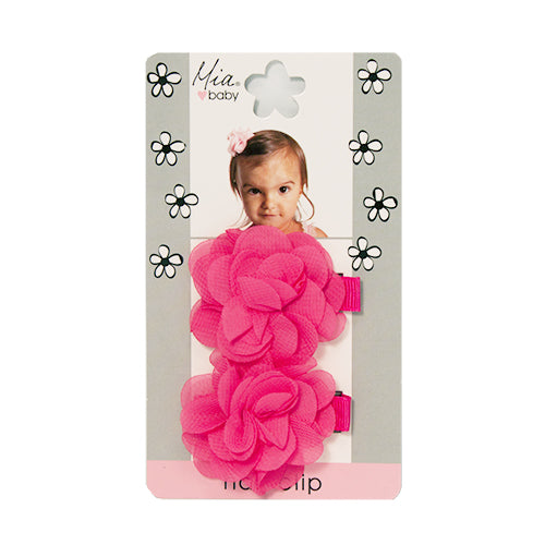 Chiffon Flower Hair Clips - Hot Pink