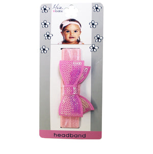 Mia® Baby Sequins Bow Headband - light pink color - shown on packaging - invented by #MiaKaminski #MiaBeauty #Mia #Beauty #Baby #hair #hairaccessories #headbands #babyheadbands #hairaccessoriesforgirls #hairclips #hairbarrettes #love #life #girl #woman