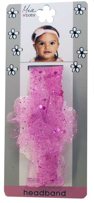Mia® Baby Sparkly Tulle Headband - light pink - shown on packaging - invented by #MiaKaminski #MiaBeauty #Mia #Beauty #Baby #hair #hairaccessories #babyheadbands #headbands #hairaccessoriesforbabies #hairclips #hairbarrettes #love #life #girl #woman