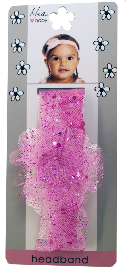 Mia® Baby Sparkly Tulle Headband - light pink - shown on packaging - invented by #MiaKaminski #MiaBeauty #Mia #Beauty #Baby #hair #hairaccessories #babyheadbands #headbands #hairaccessoriesforbabies #hairclips #hairbarrettes #love #life #girl #woman