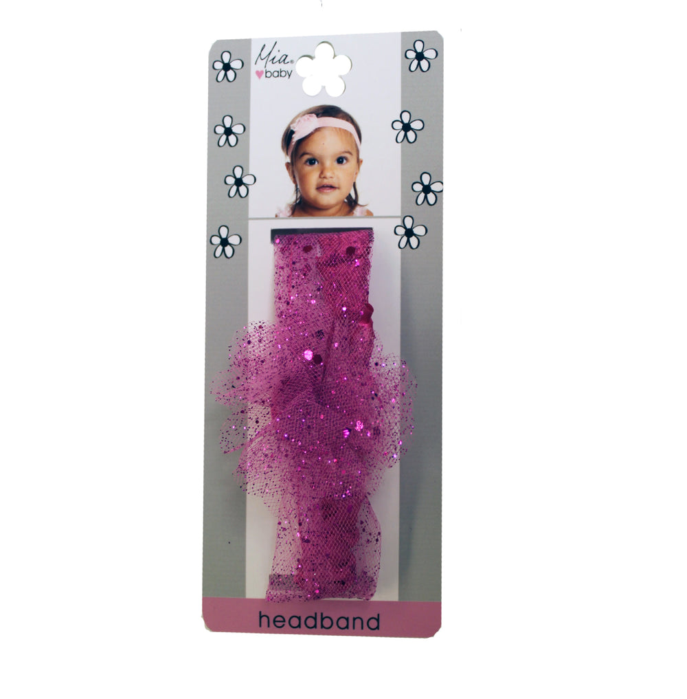 Mia® Baby Sparkly Tulle Headband - hot pink - shown on packaging - invented by #MiaKaminski #MiaBeauty #Mia #Beauty #Baby #hair #hairaccessories #babyheadbands #headbands #hairaccessoriesforbabies #hairclips #hairbarrettes #love #life #girl #woman