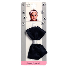 Mia® Baby Frayed Satin Bow Headband - black bow with white headband - shown on packaging - invented by #MiaKaminski #MiaBeauty #Mia #Beauty #Baby #hair #hairaccessories #hairclips #hairbarrettes #love #life #girl #woman