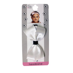 Mia® Baby Frayed Satin Bow Headband - black band and white bow - shown on model #EllaOnBeauty - invented by #MiaKaminski #MiaBeauty #Mia #Beauty #Baby #hair #hairaccessories #headbands #bows #love #life #girl #woman