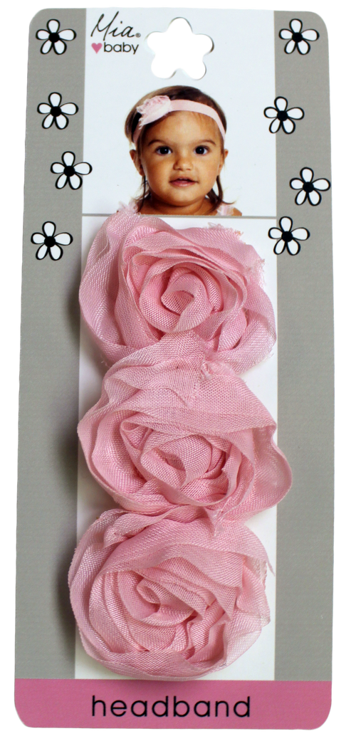 Organza Rosette Headband - White + Light Pink