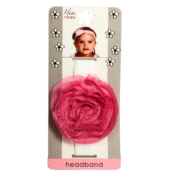 Organza Rosette Headband - White + Hot Pink