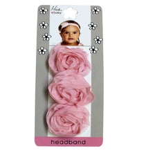 Mia® Baby Headband Organza Rosette Flowers - hott pink band with light pink flowers and solid white - shown on packaging - invented by #MiaKaminski #MiaBeauty #Mia #Beauty #Baby #hair #hairaccessories #hairclips #hairbarrettes #love #life #girl #woman