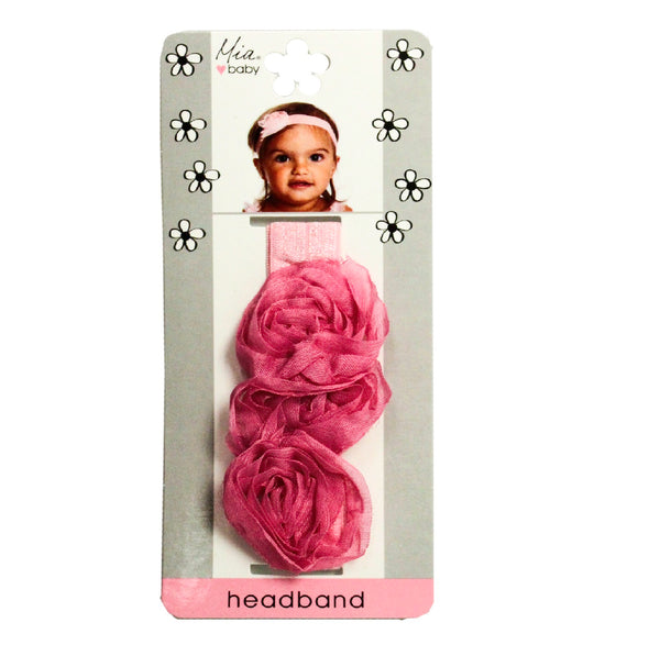 Organza Rosette Headband - Light + Hot Pink