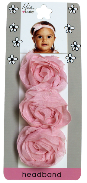 Organza Rosette Headband - White + Light Pink