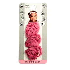 Mia® Baby Headband Organza Rosette Flowers - light pink band with hot pink flowers and solid white - shown on packaging - invented by #MiaKaminski #MiaBeauty #Mia #Beauty #Baby #hair #hairaccessories #hairclips #hairbarrettes #love #life #girl #woman