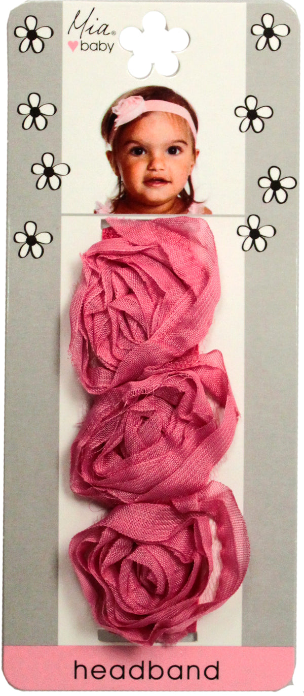 Organza Rosette Headband - White + Light Pink