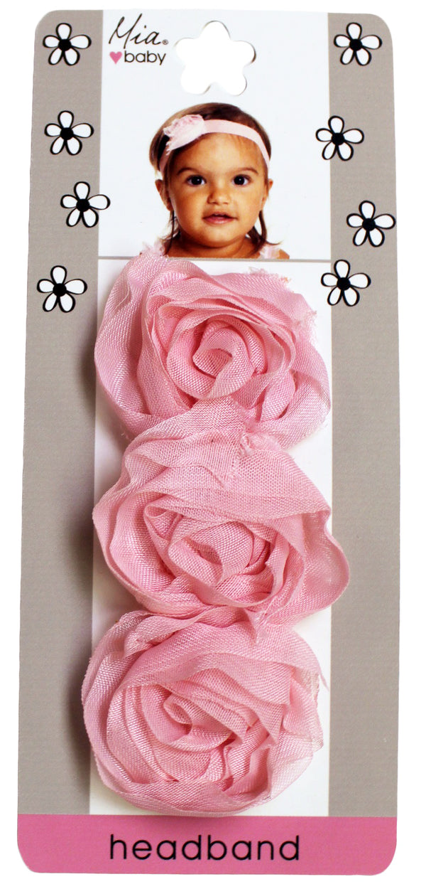 Organza Rosette Headband - White + Light Pink
