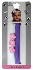 Mia Baby® Crochet Flower Terrycloth Headband - Light Pink Flowers with White and Purple Bands