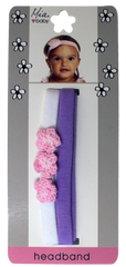 Terrycloth Headband + Crocheted Flowers - White/Hot Pink + Purple