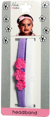 Terrycloth Headband + Crocheted Flowers - White/Hot Pink + Purple