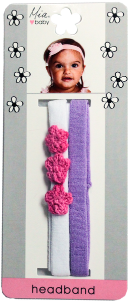 Terrycloth Headband + Crocheted Flowers - White/Hot Pink + Purple