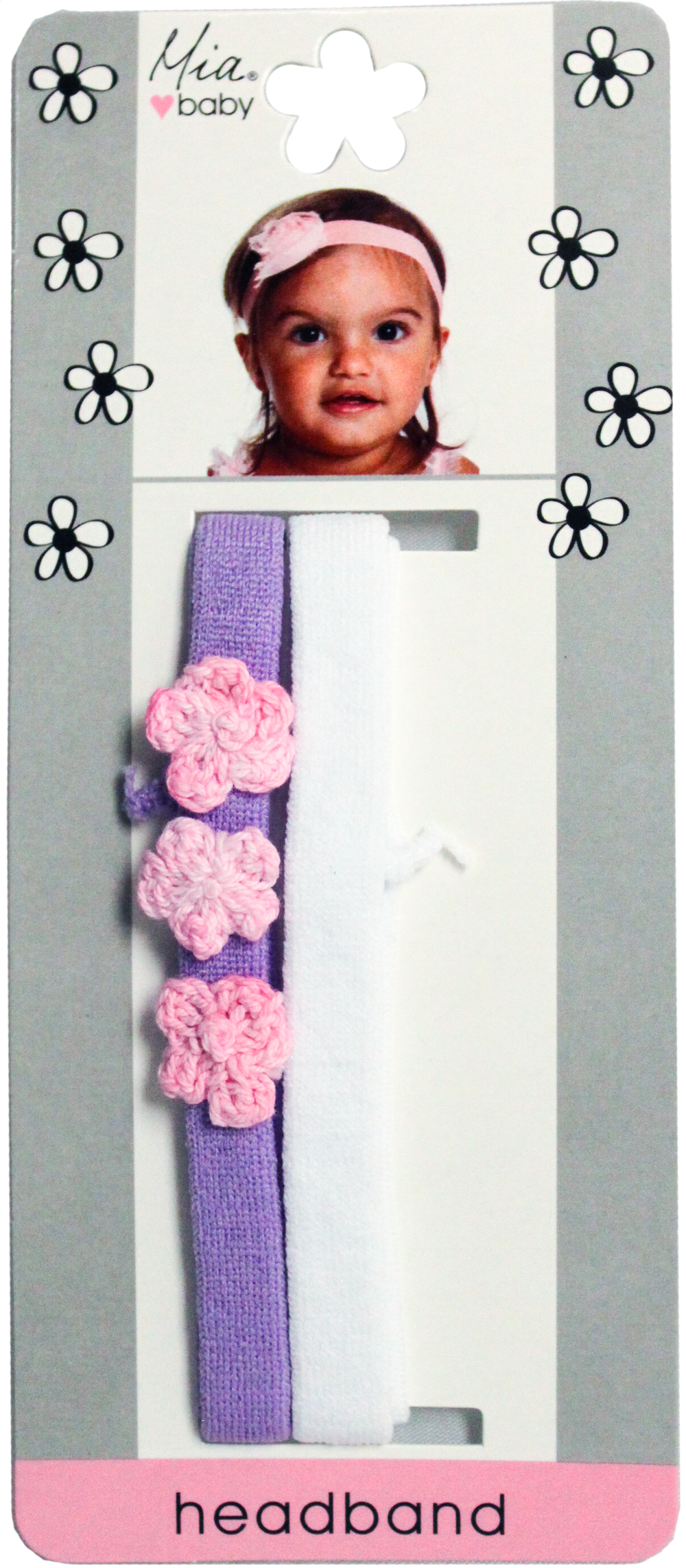 Terrycloth Headbands + Crocheted Flowers - Purple/Light Pink + White