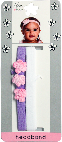 Terrycloth Headbands + Crocheted Flowers - Purple/Light Pink + White