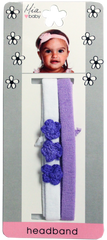 Mia® Baby Headbands Terry Cloth with Crocheted Flowers - white with purple flowers and solid purple - shown on packaging - invented by #MiaKaminski #MiaBeauty #Mia #Beauty #Baby #hair #hairaccessories #hairclips #hairbarrettes #love #life #girl #woman