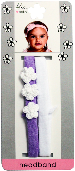 Terrycloth Headband + Crocheted Flowers - Purple/White + White
