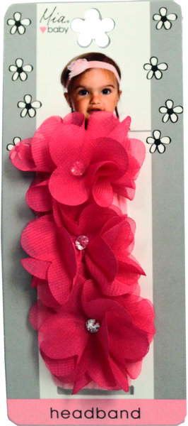 Chiffon Flower Headband - Hot Pink + Light Pink