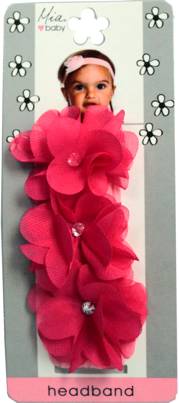 Chiffon Flower Headband - Hot Pink + Hot Pink