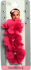 Chiffon Flower Headband - White + Hot Pink