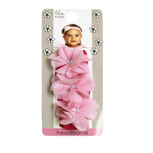 Mia® Baby Chiffon Flower Headband - hot pink headband and light pink flowers - shown on packaging - invented by #MiaKaminski #MiaBeauty #Mia #Beauty #Baby #hair #hairaccessories #hairclips #hairbarrettes #love #life #girl #woman
