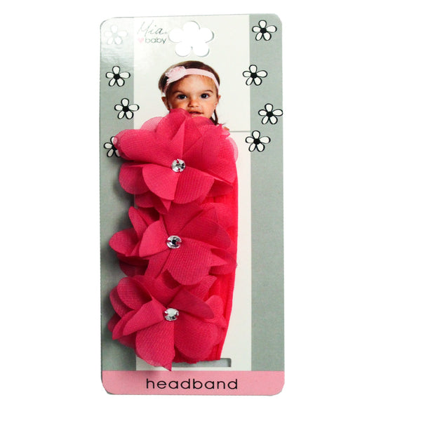 Chiffon Flower Headband - Hot Pink + Hot Pink
